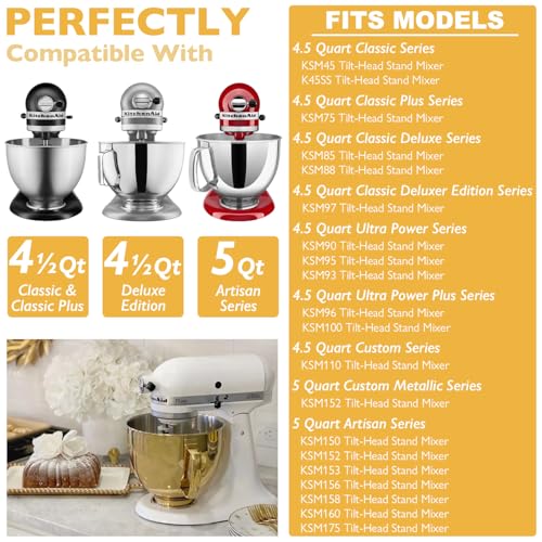 Image of 5 Quart Metallic Finish Stainless Steel Mixer Bowl for KitchenAid Classic&Artisan Series 4.5-5 QT Tilt-Head Mixer, Copper Color, Silicone Scraper, Dishwasher Safe, Fit K45SS KSM75 KSM90 KSM150