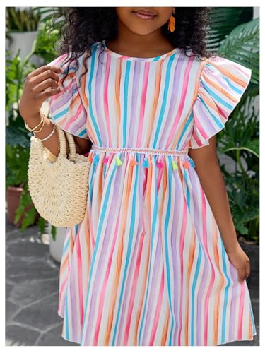 Girl's Striped Cute Dress Bowknot Crew Neck Ruffle Short Sleeve Summer A Line Flowy Dresses2