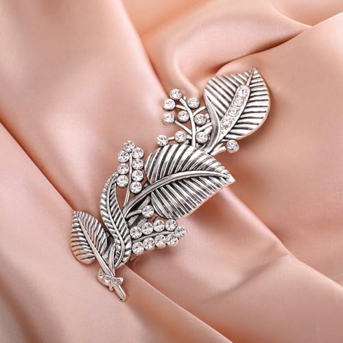 Dreamtimes Oak Leaf Hair Clip Zircon Round Hand Cast Metal Barrette Large Hand Crafted Barrette French Hair Clip Vintage Protection Hair Clip Barrettes Gift for Women Girl (SILVER) - Image 2