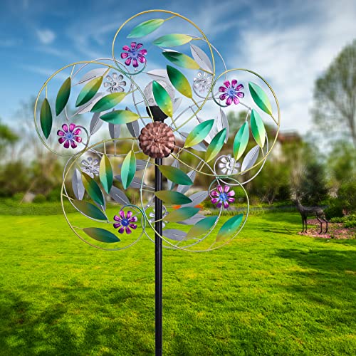 Solar Wind Spinner Metal Garden Decor Multi Color Changing Led Solar Powered Glass Ball With Kinetic Wind Sculptures For Yard Patio Outdoor Decoration #TOP7