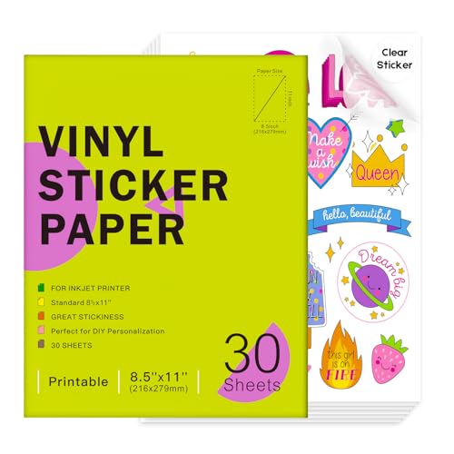 Ruibytree 30 Sheets Printable Clear Vinyl Sticker Paper...