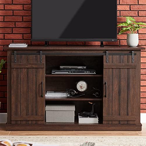 RICHSEAT Wood TV Stand Modern Farmhouse Television Stand Rustic Media Entertainment Center Cabinet Media Furniture Table Television Console for TVs up to 65 inches, Dark Mahogany Brown