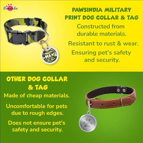 Image of Pawsindia Stylish Army Print Dog Collar with Name Tag for Medium & Large Size Dogs, Vibrant Patterns and Customize Name Tag, Comfortable Fit, & Durable Construction with Waterproof Prints