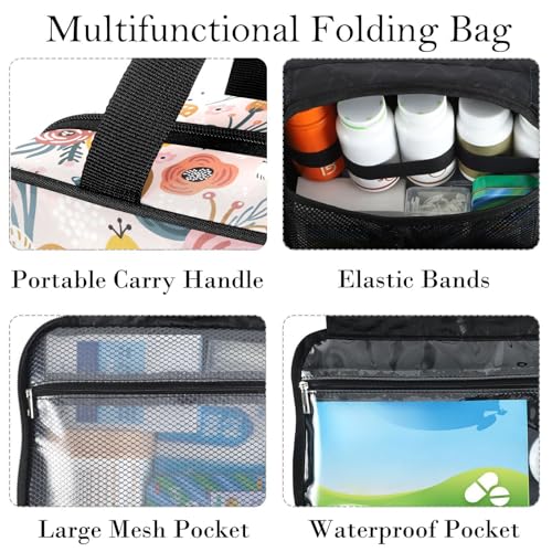 Travel Toiletry Bag for Woman/Men,Pink Floral Boho Hanging Organizer Bag with Pockets Portable Folding Travel Case Bags for Makeup Cosmetic Toiletries Storage Traveling-L2