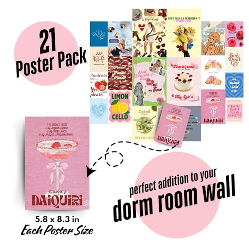 Image of Yellow Town India Sabrina Coded Poster Kit - Set of 21 MultiSized 300 GSM Posters with Free Wall Friendly Adhesive. Coquette Soft Pastel Girly Mood Board Posters for Bedroom