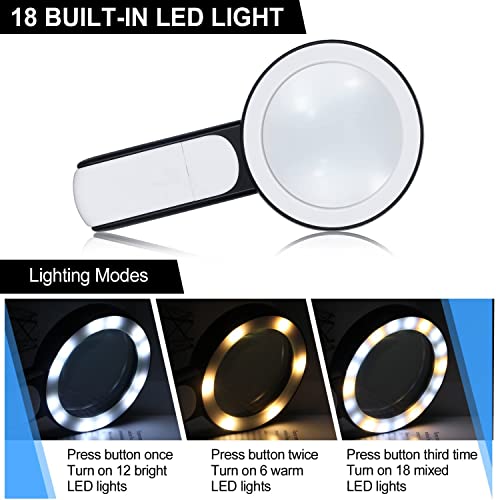 Image of 18 LED / 30X HandHeld Magnifying Glass with Cold and Warm Lights for Seniors Reading, Inspection, Coins, Jewelry, Exploring (3 Light Modes)