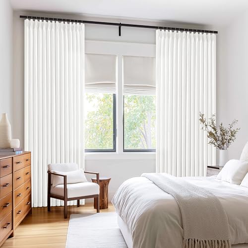 Image of Off White Pinch Pleated Semi Sheer Linen Curtains 86 Inch Long | 86 Inch Length, Ivory, Light Filtering, Privacy, Bedroom, Office, Burlap Textured, Memory Shape, Hook Rings, Boho, Modern