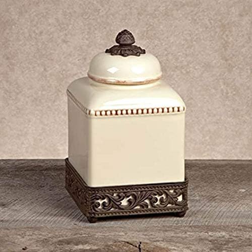 GG Collection Small Cream Ceramic Canister with Metal Base image 3