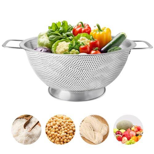 Aurinovellia Colador de Acero Inoxidable, Colador de Pasta con Asas, Tamices de Cocina, Escurridor de Verdura, para Pasta Verduras Frutas Arroz, Diámetro Interior 22,5 cm x 9,9 cm