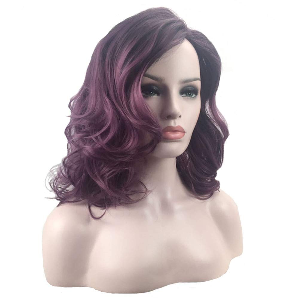 Perruque femme longue bouclée 46cm cheveux synthétiques dégradé violet noir pour cosplay anime