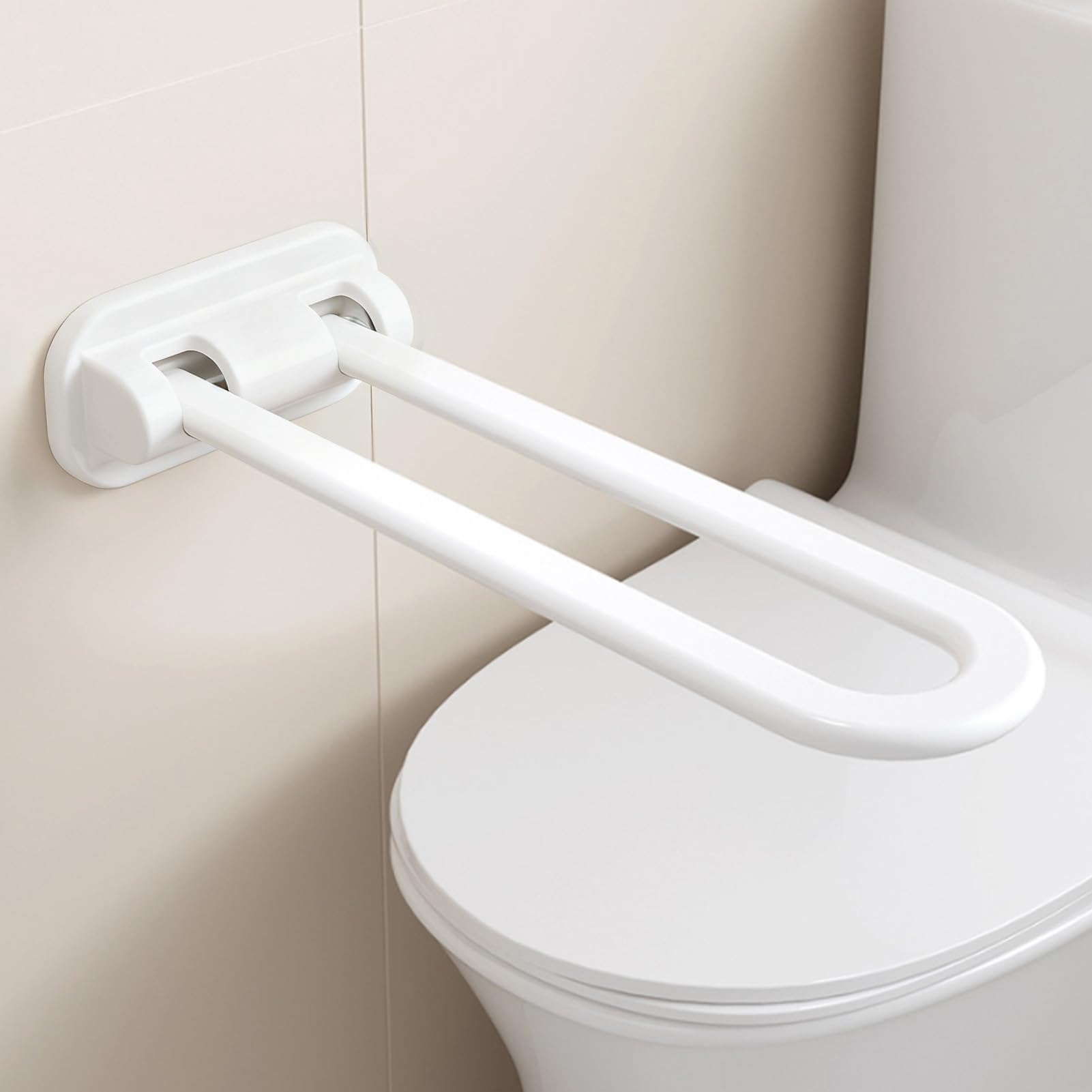 Brrnoo Barra de Agarre de Seguridad Abatible, Riel de Soporte para Inodoro Plegable con Diseño de Equilibrio de Carga, Apoyabrazos Plegable, Acero Al Carbono, Ideal para Baños e
