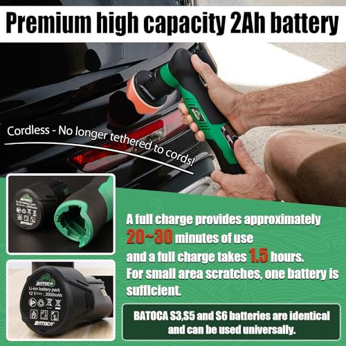 Image of BATOCA S5 Cordless Mini Car Polisher Buffer Machine Dual Action & Rotary Mini Polishing Machine 1x 12V 2A Battery with 1inch 3inch Polishing Pads Kit for Car Motorcycle Deatiling Polish Buffing Clean