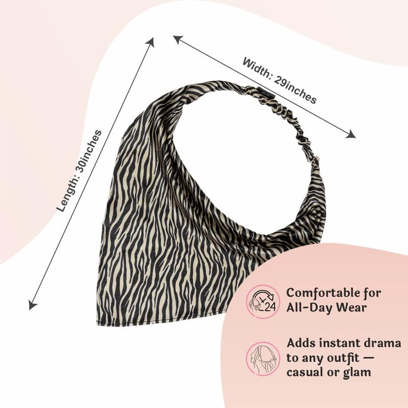 Image of Hair Drama Co. Elastic Bandana Head Scarf for Women | Silk Satin Head Wrap Bandana Scarves | Boho Style Statement Headband Stylish Design | All Day Wear Scarves | Hair Scarf Accessories