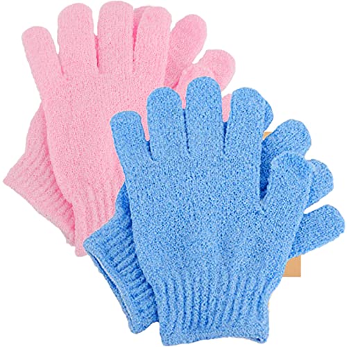 Shower Gloves - WEIKELLY Bath and Body Exfoliator Mitts - Natural and Breathable Bath Gloves for a Real Good Scrub - Deep Clean with Thicker Texture - Energize Your Body and Unblock Pores (4pcs)