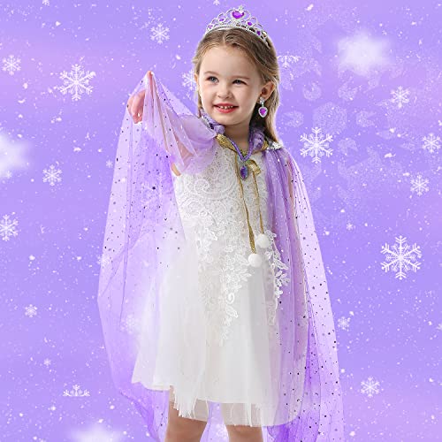 Fedio Princess Cape Set 7 Pieces Girls Princess Cloak With Tiara Crown, Wand For Little Girls Dress Up (Purple) #TOP2
