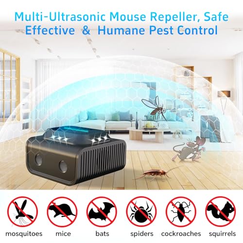 Image of 2026 Mice Rat Repellent Plug-in, for House Rodent Squirrel Repellent Ultrasonic Mouse Deterrent Device Bat Removal Attic Garage Basement Warehouse Home (Black)