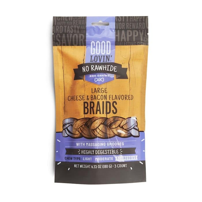 Good Lovin No Rawhide Large Cheese & Bacon-Flavored Braids Dog Treats 6.35 oz. Count of 3