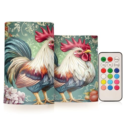 Image of ALAZA Chicken Rooster Flickering Flameless Candles Battery Operated with Remote Timer,Tea Light Candles LED Pillar Votive Candles Set of 2 for Outdoor Indoor Decorations
