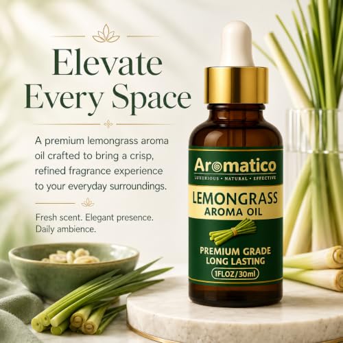 Image of AROMATICO Lemongrass Diffuser Oil for Long-Lasting | Home Fragrance & Aromatherapy, Meditation & Concentration | For Diffusers, Air Fresheners | 30ml