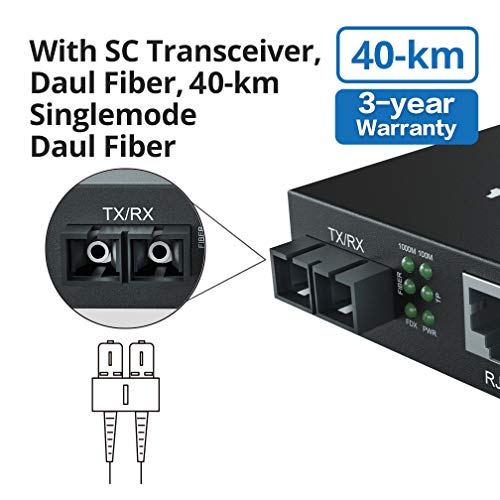 Image of 10Gtek a Pair of Gigabit Bidi Fiber to Ethernet Media Converter, SingleMode Single SC Fiber to Ethernet RJ45 Converter for 10 /100 /1000Base-Tx to 1000Base-EX, UL Certified, 1310-nm, up to 40-km
