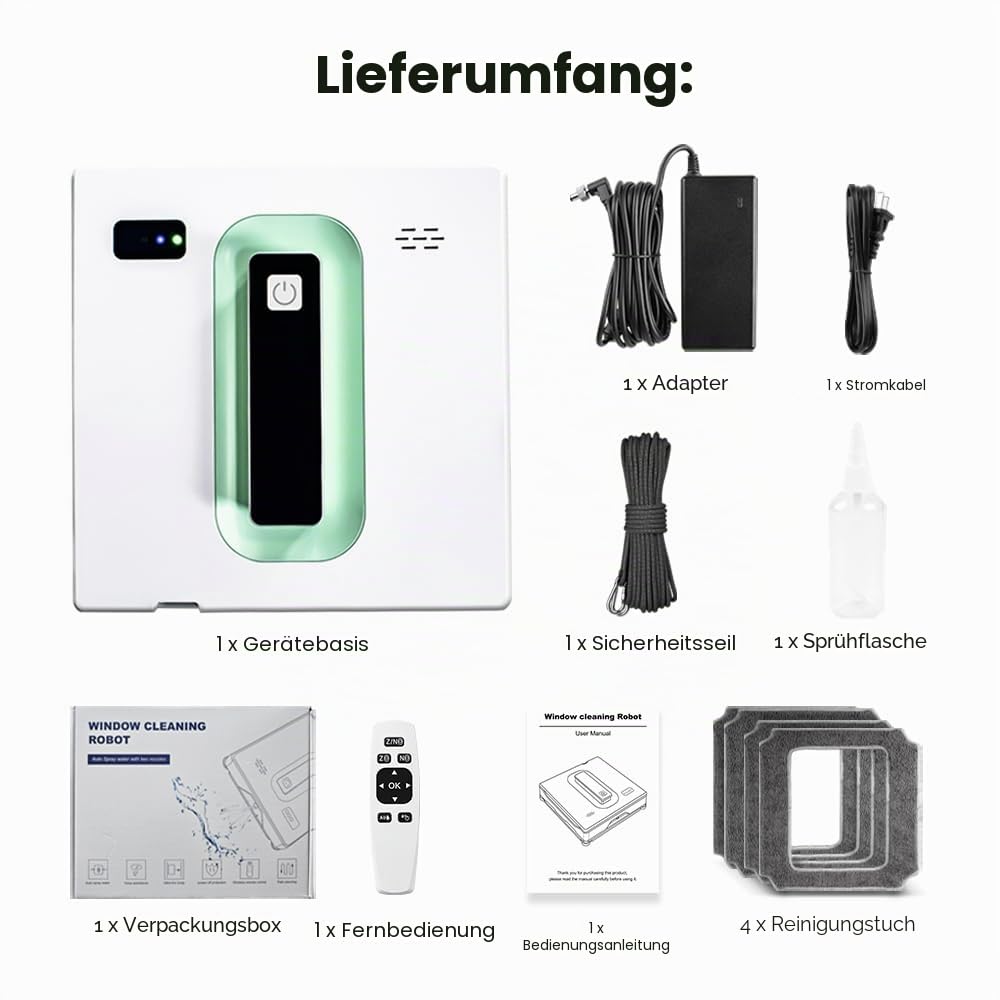 Fensterputzroboter, Quadratischer Roboter Fensterreiniger Roboter mit bürstenlosem Motor, ultradünner Dual-Wasserstrahl, intelligenter Reiniger mit 650mAh USV-Akku, APP/Fernbedienung für Glas