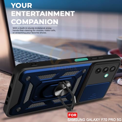 Image of Armor Bumper Back Cover Case for Samsung Galaxy F70 pro 5G Rotating Camera Cover, Ring Holder & Kickstand | Heavy Duty & 360 Degree Protection Back Cover for Samsung Galaxy F70 pro 5G (Blue)