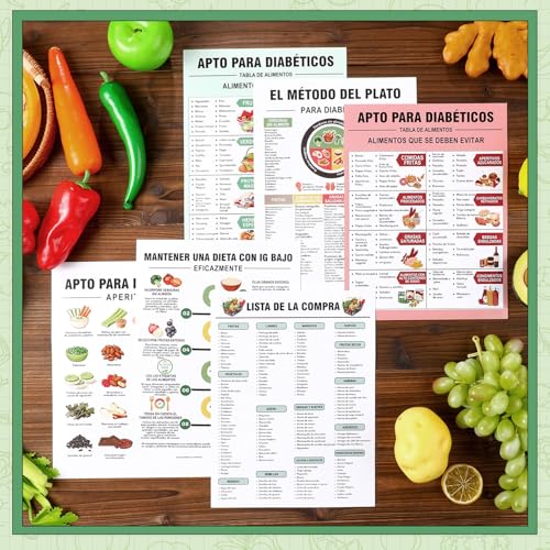 Image of Sinload 12 Pcs Spanish Diabetes Food List Poster Diabetic Food Chart Nutrition Poster for Blood Sugar Control and Management