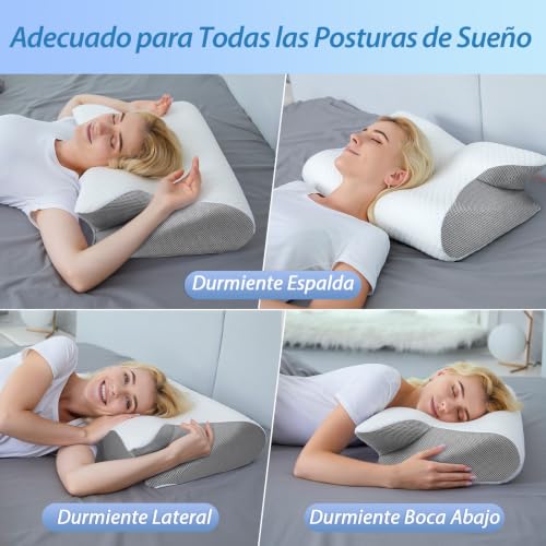 Miniatura 6 de HOMCA Almohada Cervical 2 en 1 Espuma de Memoria, Gris, 60x40x12/14cm | Almohada Ergonómico, Soporte de Cabeza/Cuello/Hombro, Relajación y Alivio del Estrés, Funda Extraíble y Lavable