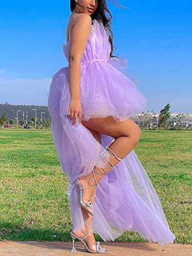Image of Women's High Low Tulle Dress Strapless Solid Color Tiered Cocktail Party Dress Prom Gown