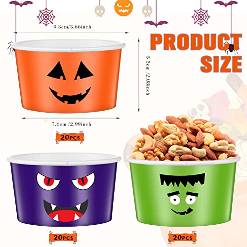Yungyan 60 Stück Halloween-Leckerli-Snackbecher, 266 ml, Halloween-Eisbecher, Geist, Kürbis, Papierschalen, Trick or Treat Einweg-Suppenschalen für Eisbecher, Joghurt, Halloween-Partyzubehör – Bild 8