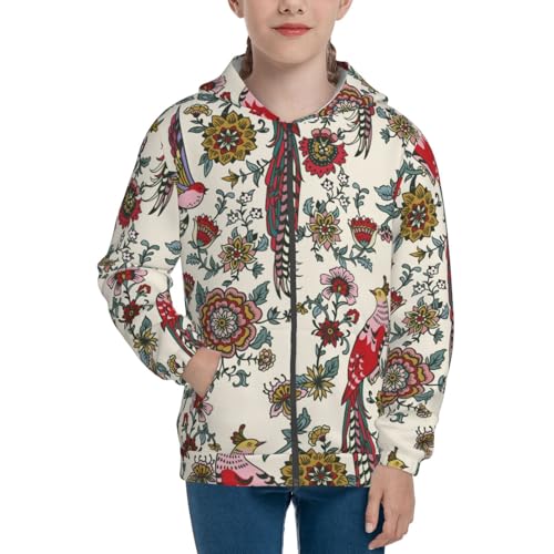 Dark Enchanted Flowers And Birds Kids Pullover Hoodies Boys Zip Up Sweatshirts Girls Athletic Clothes with Pocket3