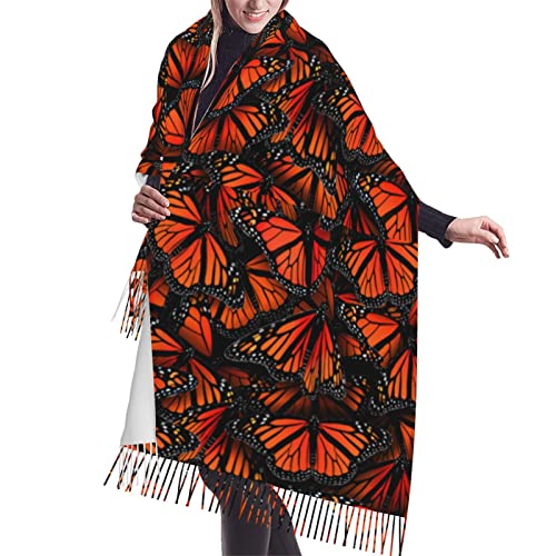 Monarch Butterflies Print Women'S Super Soft Classic Cashmere Winter Cashmerette Fringed Scarf For Spring Fall Winter