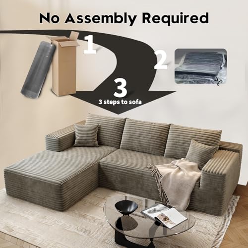 Image of 107.5 inch Cloud Modular Sectional Sofa Couch with L-Shape Chaise,Modern Minimalist Upholstered Couches for Living Room Bedroom,Deep Seat Corner Couch,No Assembly Required (Camel,Left Facing Chaise)