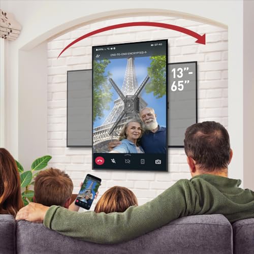 Barkan Landscape-Portrait Rotation 13-65 inch TV Wall Mount Flat/Curved Screen Bracket Holds up to 80lbs Auto Lock Patented Fits LED OLED LCD Vertical and Horizontal