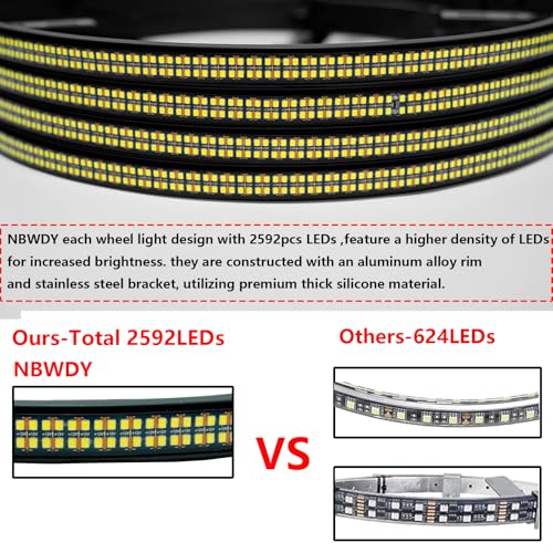 Image of Ultra-Bright 4PCS 17 inch Double Row Pure White Wheel Lights for Truck Car,APP & RF Remote Control Wheel Weel Ring Rim Lighting kit with Strobe Blink Modes,Waterproof IP68,12V,2592 LEDs