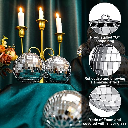 Image of MTLEE 20 Pcs Disco Balls Decoration Mirror Disco Ball Assorted Silver Mini Glass Different Sizes Reflective with Rope for 70s Wedding Dance Music(4 Inch)