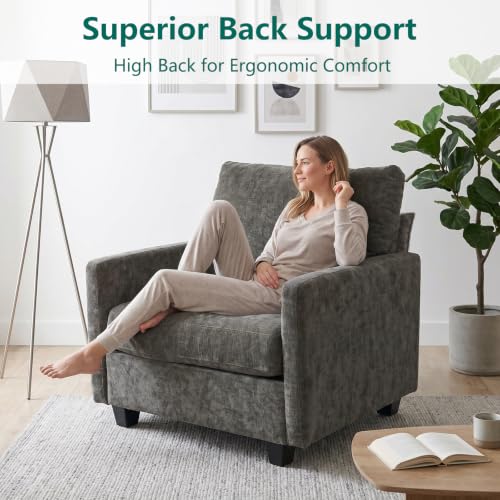 Image of Singel Seat Modern Couches for Living Room, 38 inch Single Sofa with Storage | High Resilience Foam, 22 inch Seat Depth, Movable Ottoman, Comfy Chenille, Easy Assembly, Dark Gray
