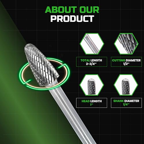 Staten Tools 6MM-10 Carbide Burr Set 1/4 Inch Shank – 10 Pcs Double Cut Die Grinder Bits For Milling, Carving, Engraving, Deburring, Drilling Wood & Metals thumb #4