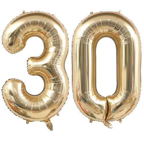Image of Champagne Gold 30 Balloon Number,40 Inch Light Gold 30 Balloons Big Foil Mylar Helium Number 30 Balloon for Birthday Party Anniversary Decorations