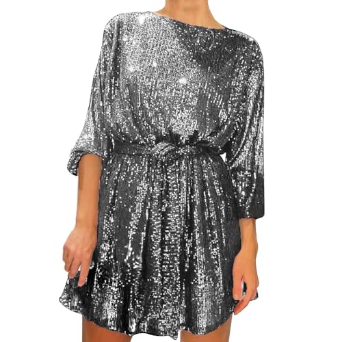 Generisch Festliche Kleider Damen Festliche Kleider Für Damen Mit Pailletten Kleid Festlich Cocktailkleid Partykleid Langarm Crewneck Paillettenkleid...