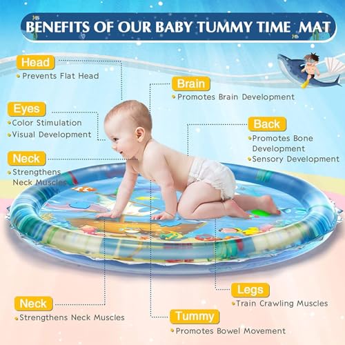 Image of Mashes 100 X 100 Infant Toy Gift Activity Play Mat,Baby Infant Toddlers Inflatable Water Play Floor Mat Children Growth Activity Tool Tummy Time Baby Water Mat Infant Toy for Newborn Baby Boy Girl Round mat (100 X 100 CM Water Play Mat)