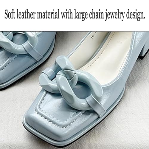 Women's Leather Square Closed Toe Block Heel Pumps with Chain Strap Fashion Soft Slip-On Non-Slip Casual Dress Pumps for Party Fashion Show Traveling3