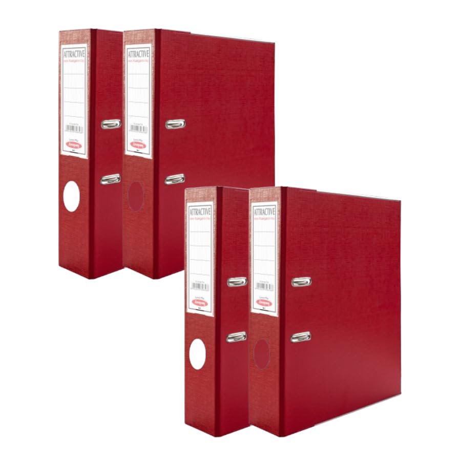 Anupam Attractive Lever File N1-31 x 35 x 8 cm - U Shaped Clip Binder Box - Finger Grip Hole - Metal Edge Protector (Red