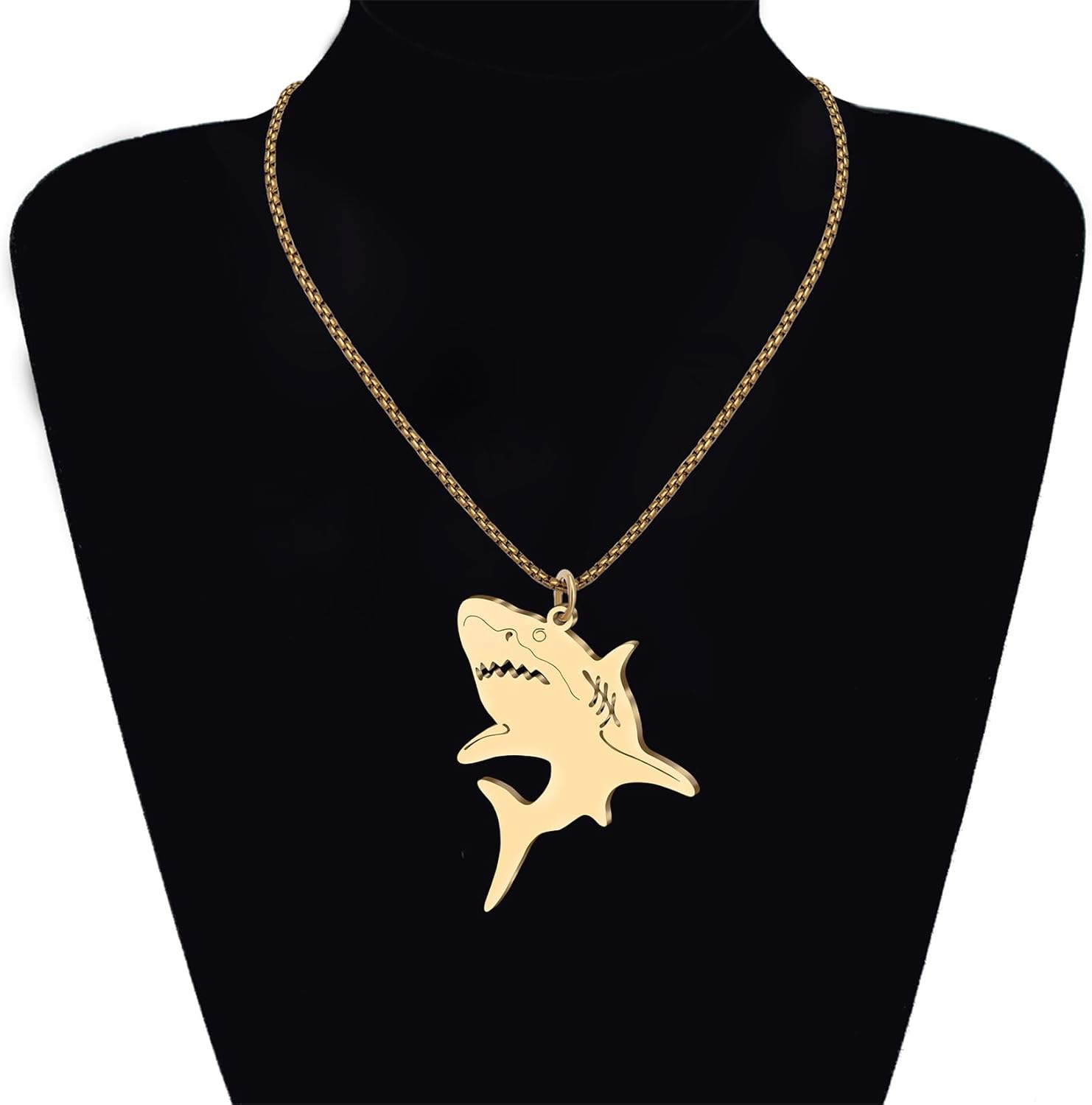 Cool Shark Necklace Stainless Steel 18K Gold Plated Jewelry Ocean Animals Gold Pendant Necklaces Shark Gifts for Women Mom - Image 2