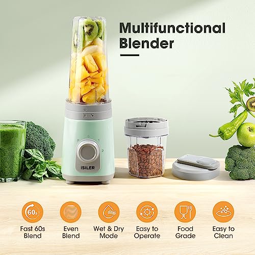 Image of iSiLER Personal Blender, 300W Portable Blender for Shakes Smoothies with 20 Oz Travel Cup, Smoothies Maker Mixer for Protein Frozen Ice Baby Food, Grinder for Coffee beans with 10 Oz Cup BPA free