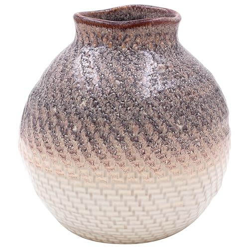 Vase rond violet 18 cm Elements Weave pot décoratif texturé gris et marron - 2