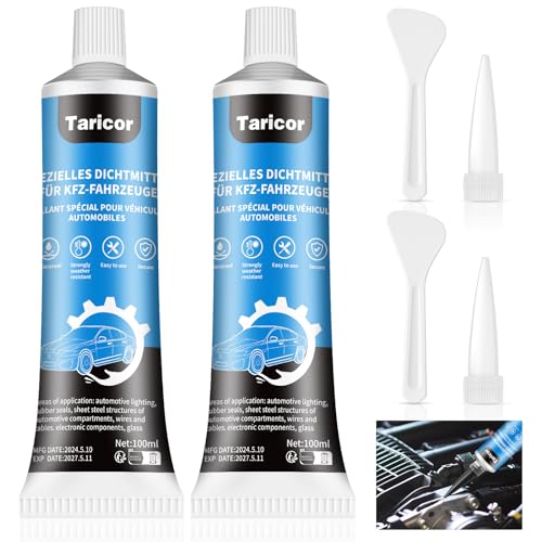Pate a Joint Carter, 100ml x 2 Tubes Colle a Pare Brise Voiture, Colle Carrosserie Voiture Noir, Silicone Haute Temperature Adapté au Scellement des Carrosseries et...