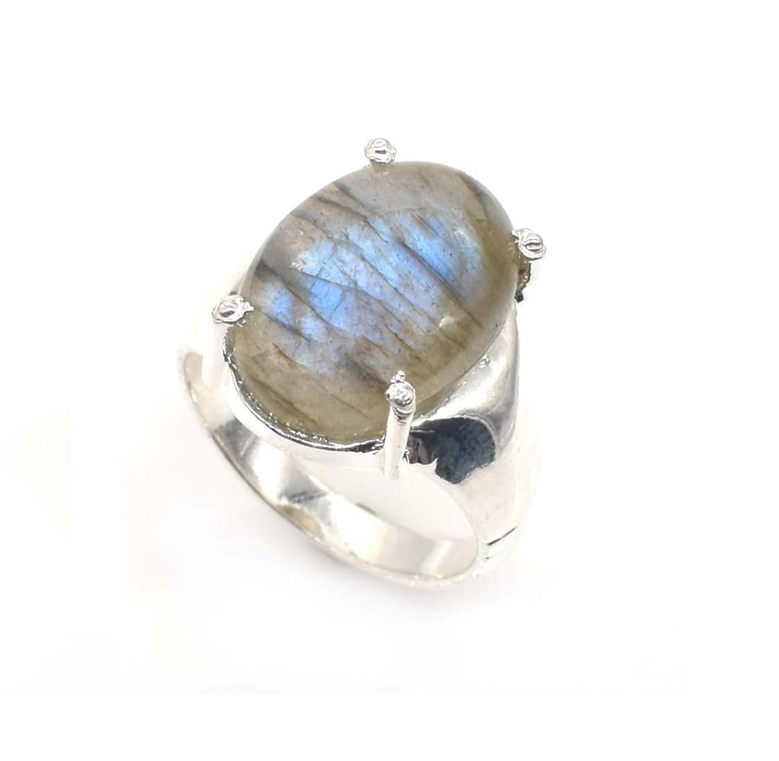 ridvik Blue Flashy Labradorite Natural Gemstone Silver Plated Jewelry Ring 9.5 RIN-5319-picture-4