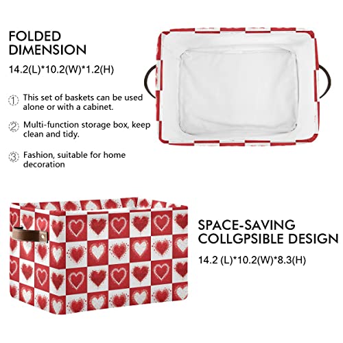 Image of Happy Valentine's Day Love Heart Storage Basket Fabric Laundry Baskets Red White Buffalo Plaid Storage Boxes Organizer Bag for Baby Cloth Dog Toy Book Storage Cubes Shelf Closet Bins 16x12x8 Inches