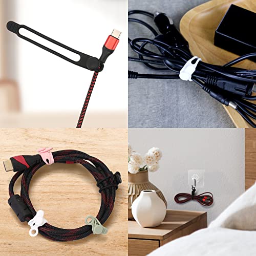 [12Park]Umust Silicone Cable Ties, Reusable Cable Management Organizer,Cable Straps,Cord Ties,Multipurpose Elastic Cord Organizer For Bundling And Fastening Cable Cords Wires(Black,White,Pink,Green) #TOP6